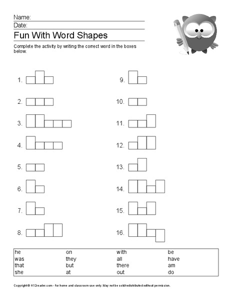 Fun with Word Shapes Worksheet