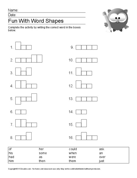 Fun with Word Shapes Worksheet