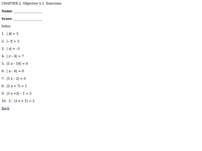 Absolute Value Equations Worksheet
