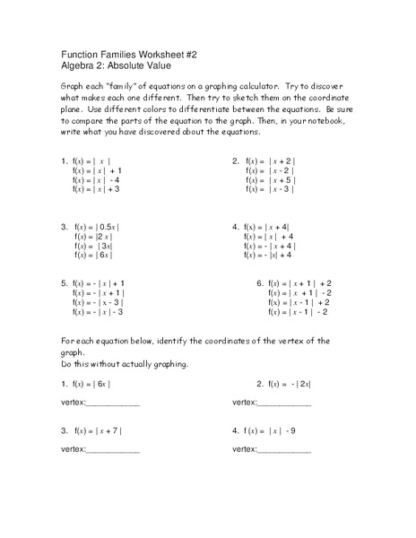 Function Families Worksheet