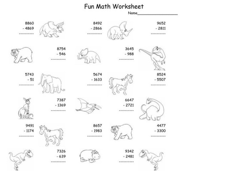Fun Math Worksheet - Four Digit Subtraction Worksheet