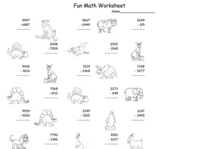 Fun Math Worksheet - Three and Four Digit Subtraction Worksheet