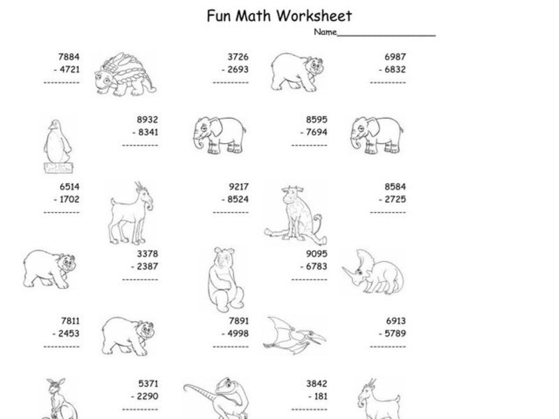 Fun Math Worksheet - Three and Four Digit Subtraction Worksheet