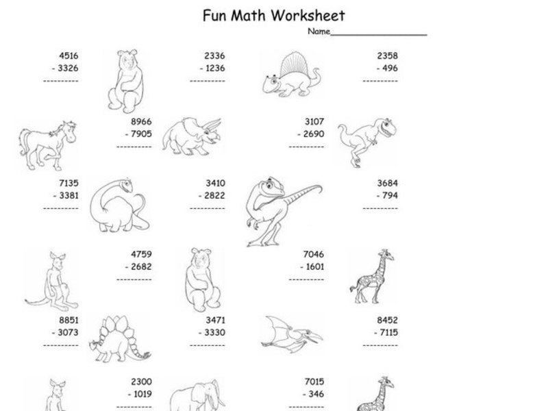Fun Math Worksheet - Three and Four Digit Subtraction Worksheet