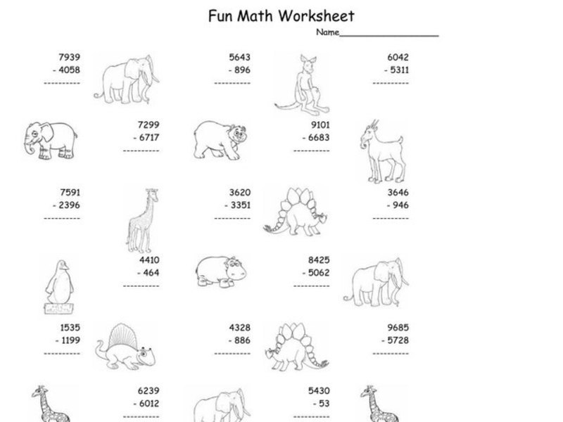 Fun Math Worksheet - Three and Four Digit Subtraction Worksheet