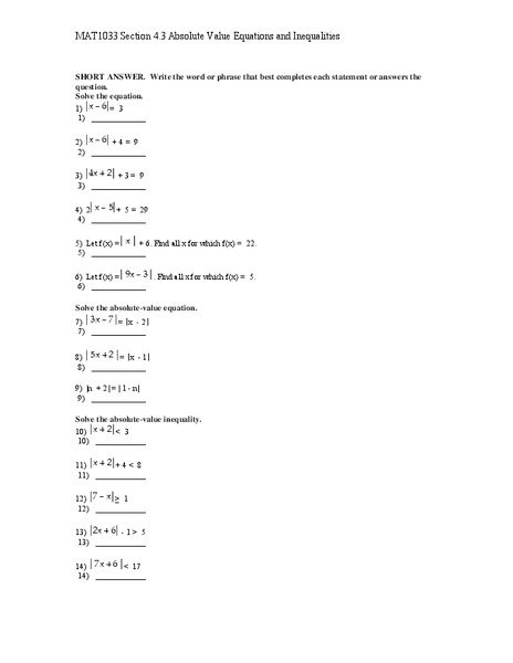 Absolute Value Equations and Inequalities Lesson Plan