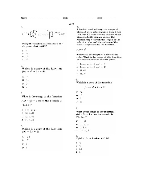 Functions Worksheet
