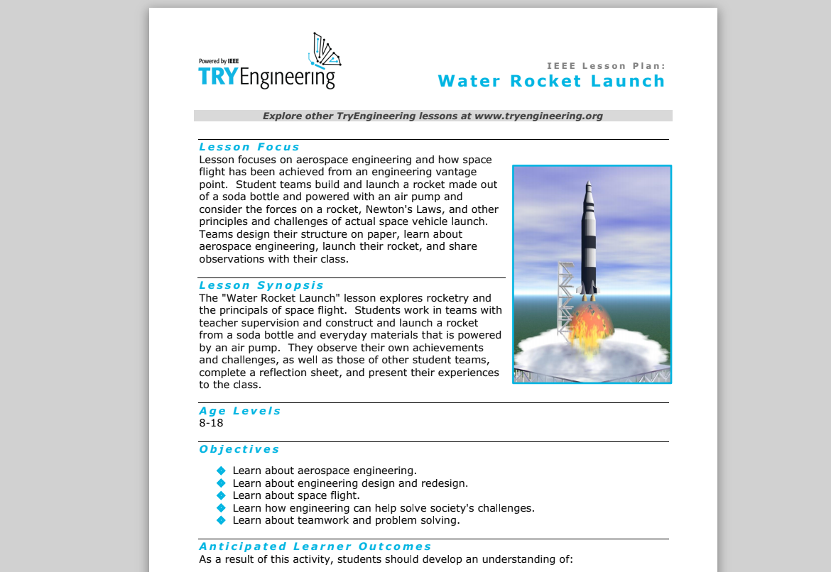 Water Rocket Launch Lesson Plan