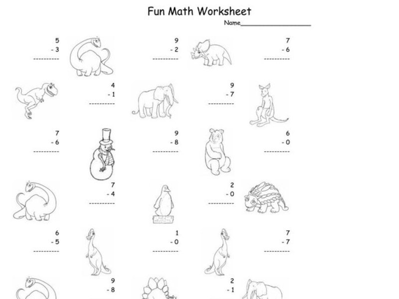 Fun Math Worksheet: 1-Digit Subtraction 3 Worksheet