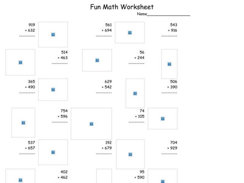 Fun Math Worksheet: Multiple Digit Addition 2 Worksheet