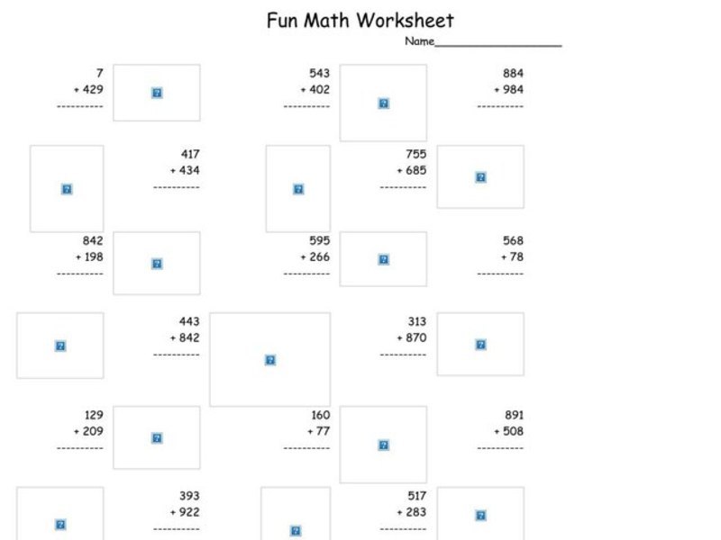 Fun Math Worksheet: Multiple Digit Addition 3 Worksheet