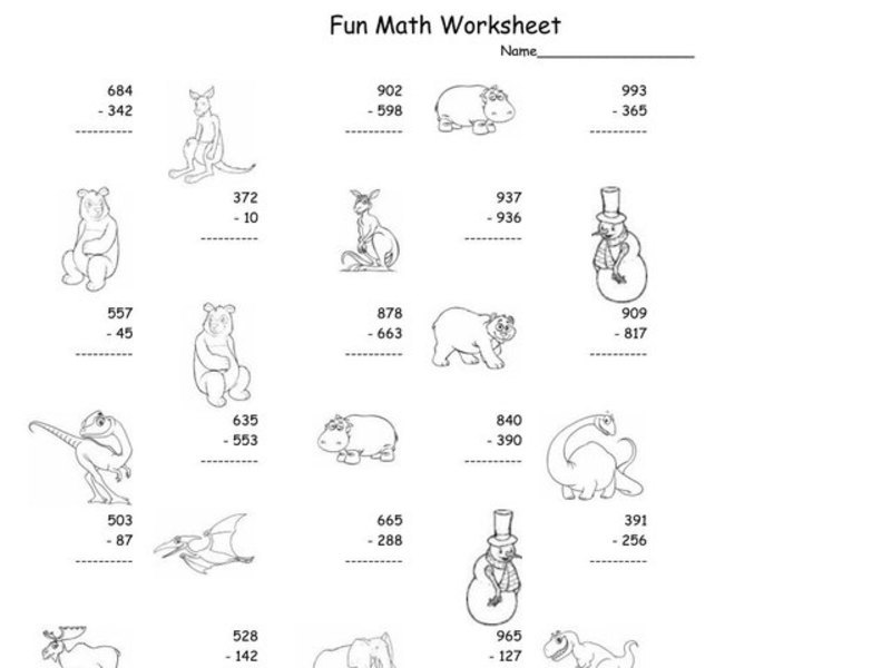 Fun Math Worksheet: Multiple Digit Subtraction Worksheet
