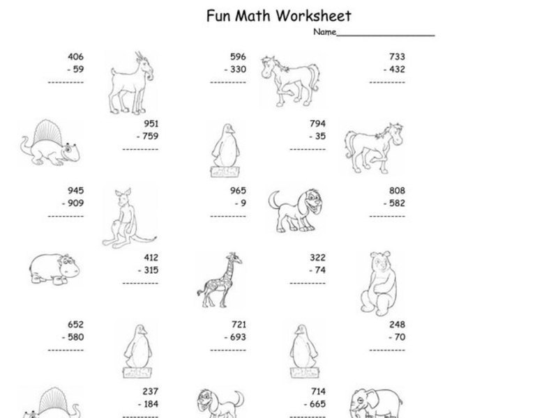 Fun Math Worksheet: Multiple Digit Subtraction 2 Worksheet