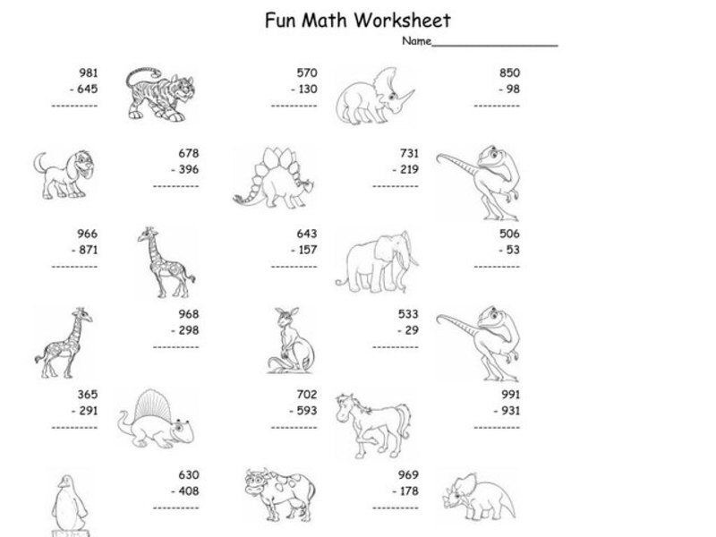 Fun Math Worksheet: Multiple Digit Subtraction 3 Worksheet