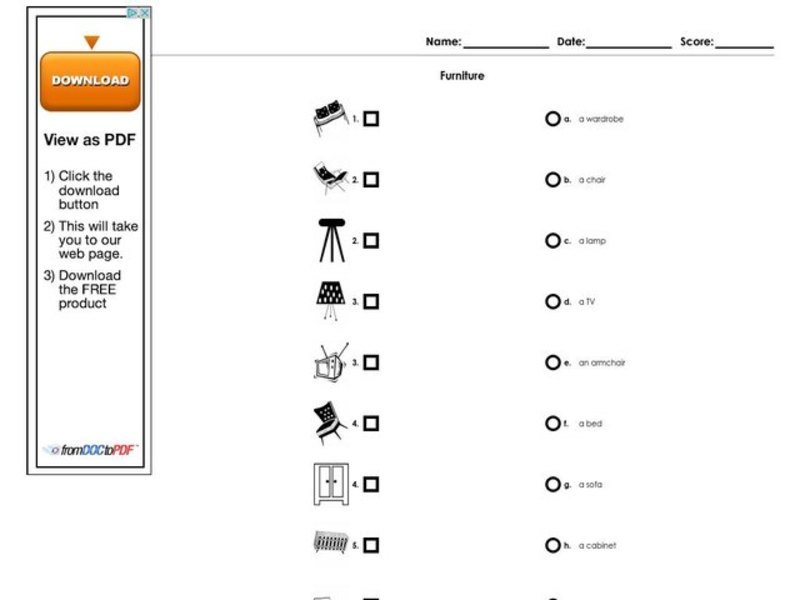 Furniture Worksheet
