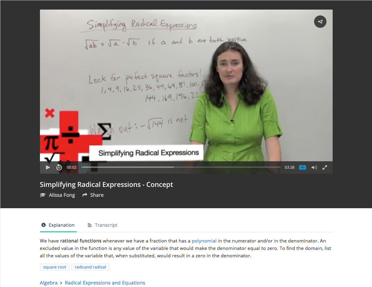 Simplifying Radical Expressions - Concept Instructional Video