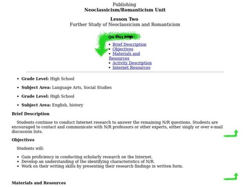 Further Study of Neoclassicism and Romanticism Lesson Plan