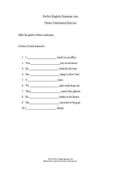 Future Continuous Exercise Worksheet