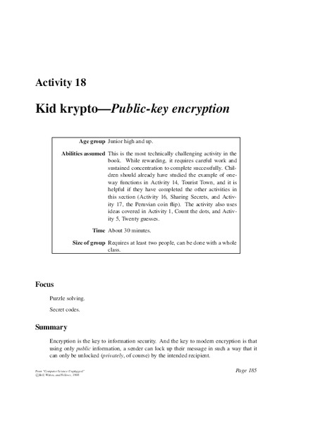 Kid Krypto–Public-Key Encryption Activity