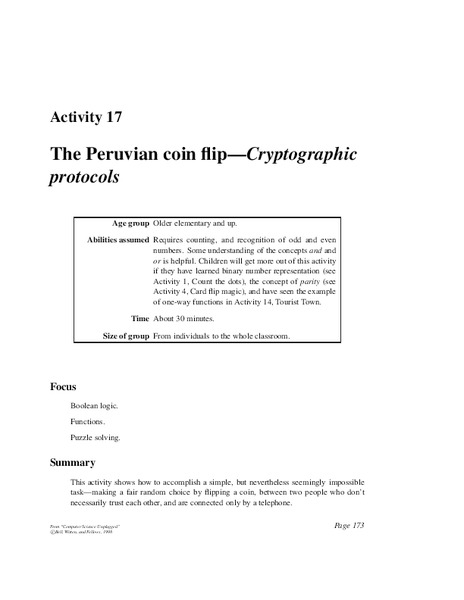 The Peruvian Coin Flip–Cryptographic Protocols Activity