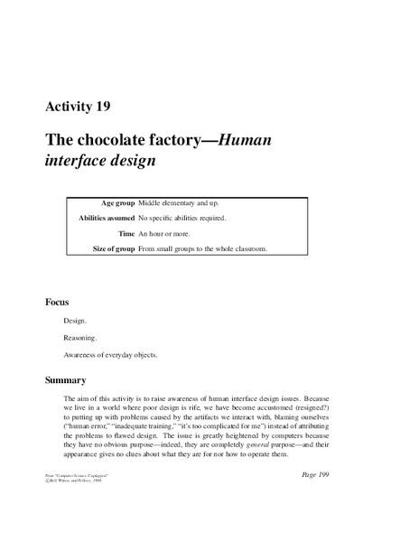 The Chocolate Factory–Human Interface Design Activity
