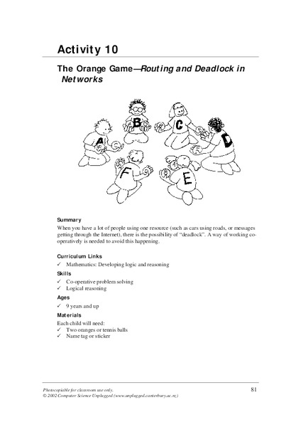 The Orange Game–Routing and Deadlock in Networks Activity