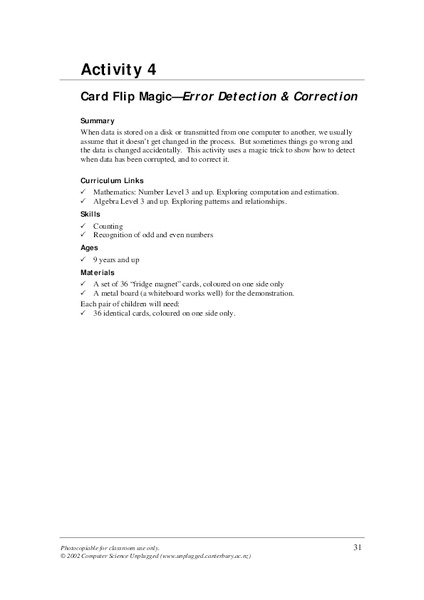 Card Flip Magic—Error Detection and Correction Activity