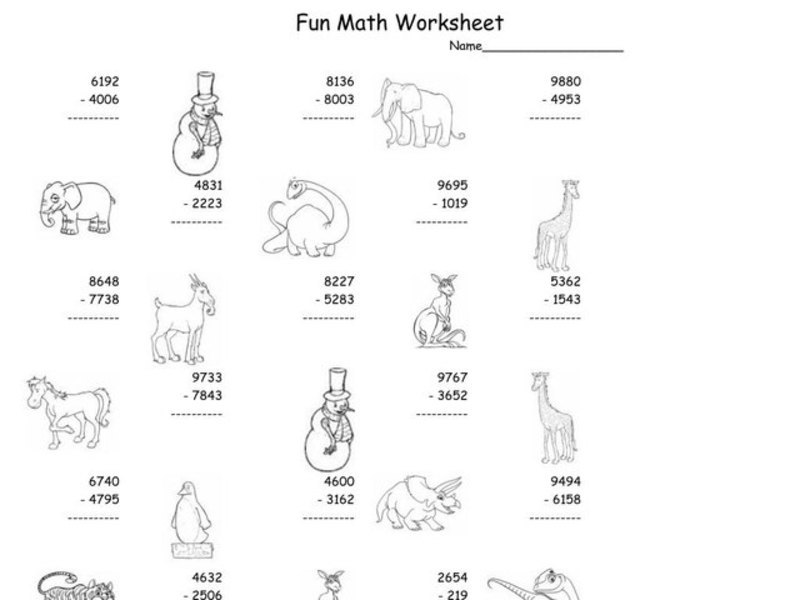 Fun Math Worksheet: Multiple Digit Subtraction 4 Worksheet