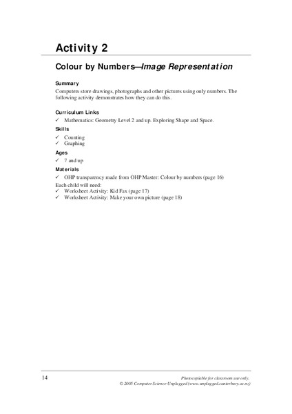 Colour by Numbers–Image Representation Lesson Plan