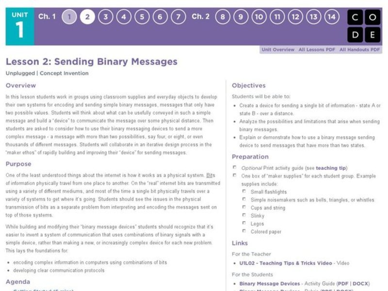 Sending Binary Messages Lesson Plan