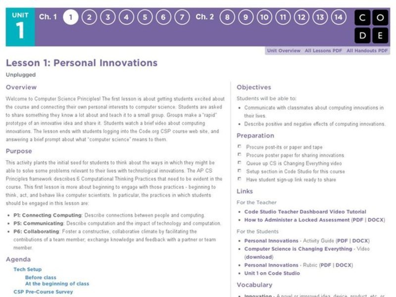 Personal Innovations Lesson Plan