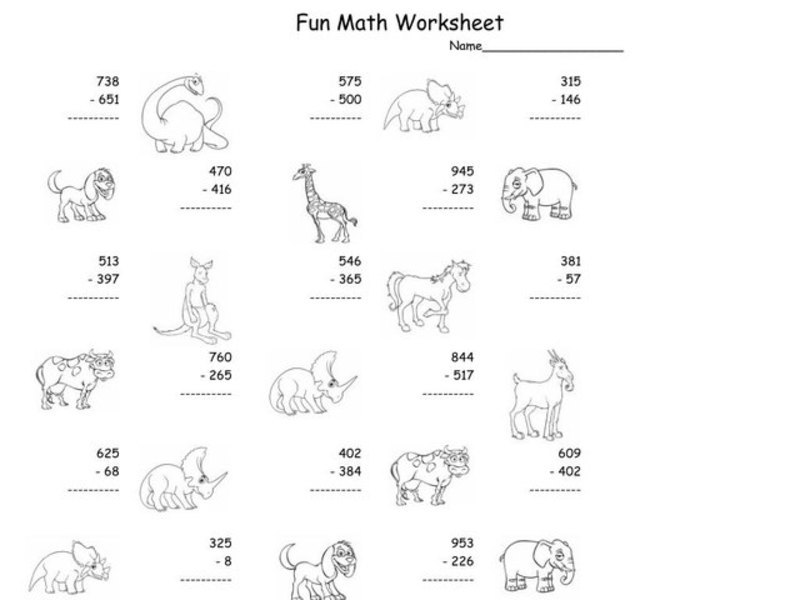 Fun Math Worksheet: Multiple Digit Subtraction 4 Worksheet