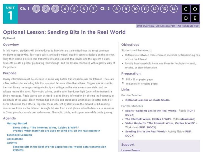 Sending Bits in the Real World Lesson Plan