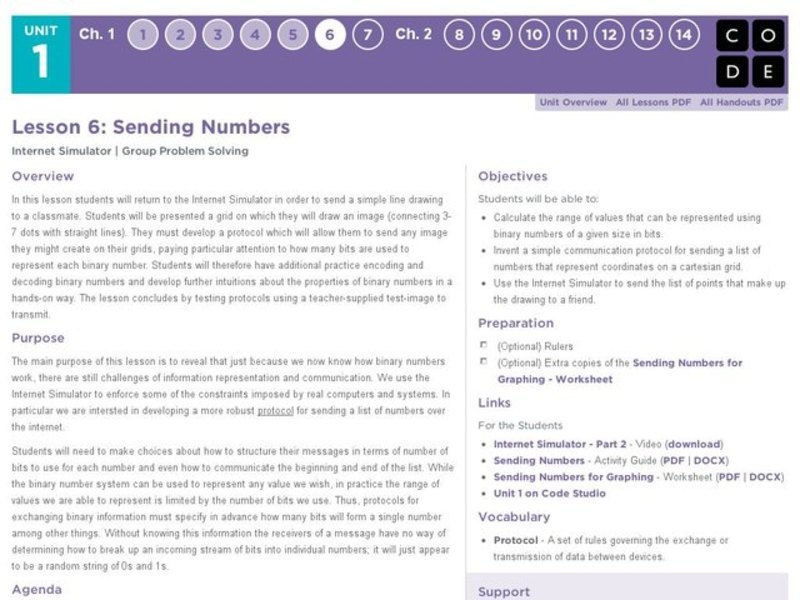Sending Numbers Lesson Plan