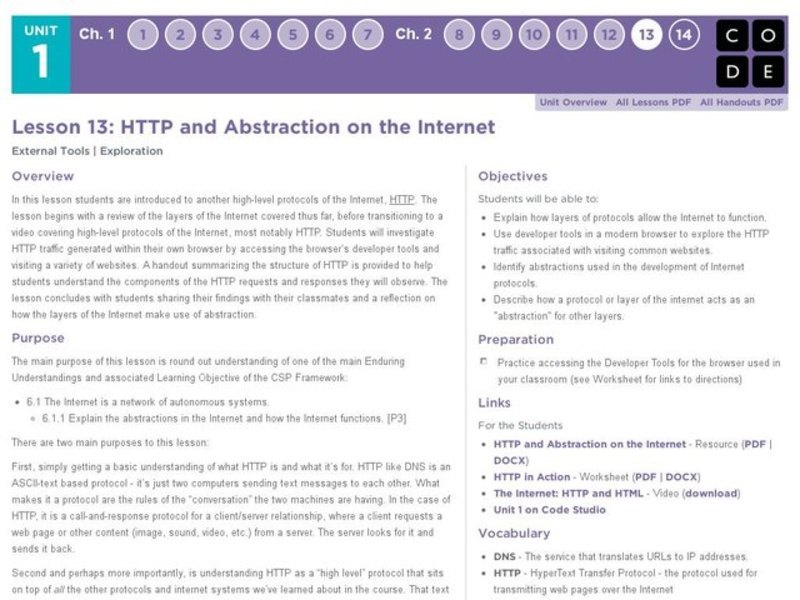HTTP and Abstraction on the Internet Lesson Plan