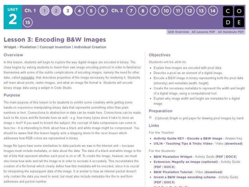 Encoding B and W Images Lesson Plan