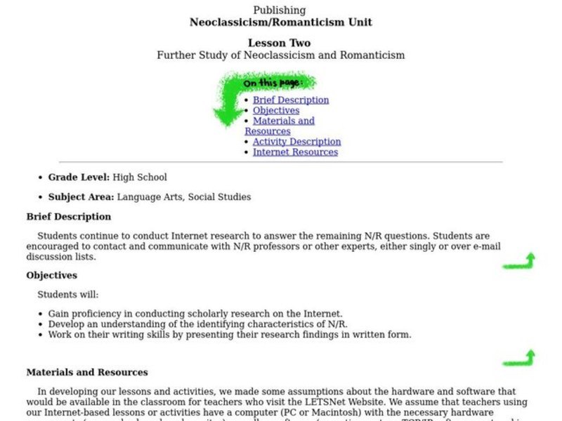 Further Study Of Neoclassicism And Romanticism Lesson Plan