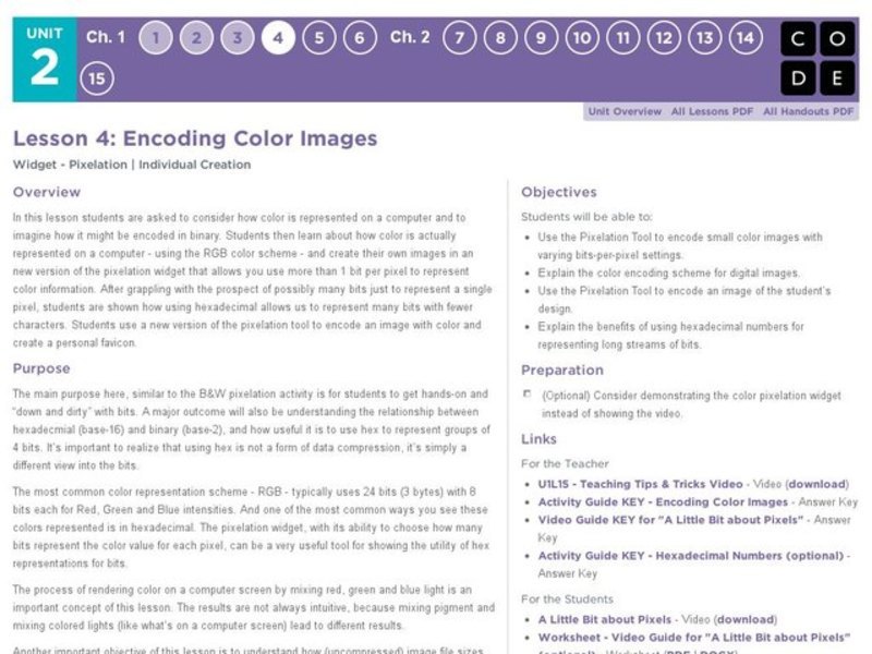 Encoding Color Images Lesson Plan