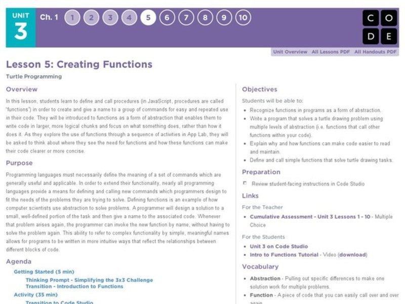 Creating Functions Lesson Plan