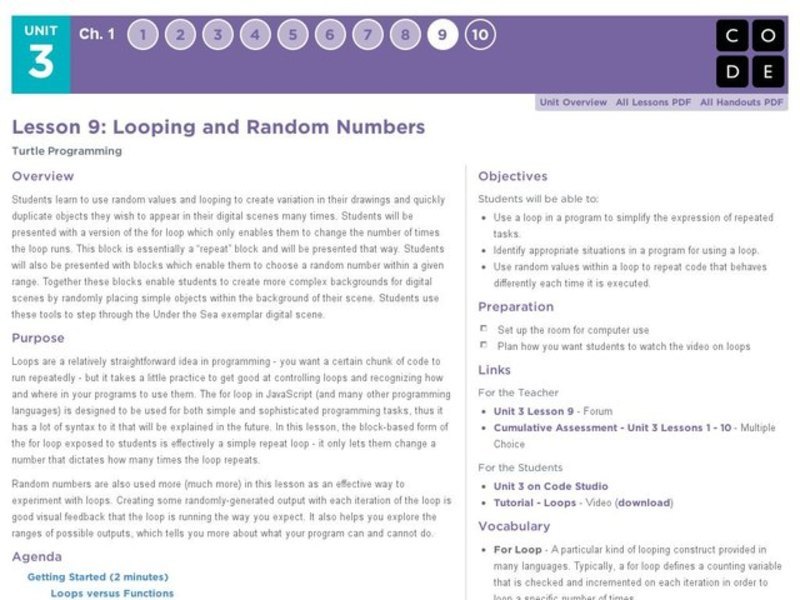 Looping and Random Numbers Lesson Plan