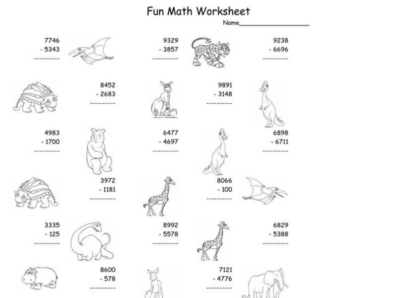 Fun Math Worksheet: Multiple Digit Subtraction 5 Worksheet