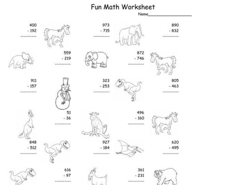 Fun Math Worksheet: Multiple Digit Subtraction 5 Worksheet