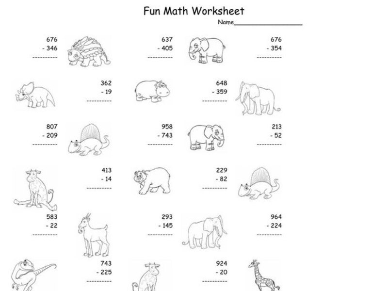 Fun Math Worksheet: Multiple Digit Subtraction 7 Worksheet