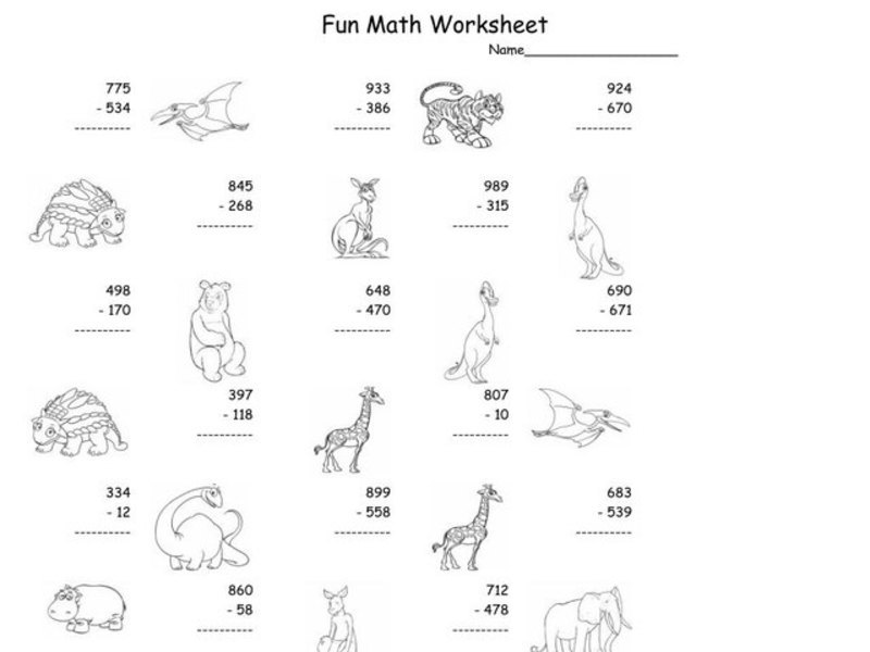 Fun Math Worksheet: Multiple Digit Subtraction 8 Worksheet