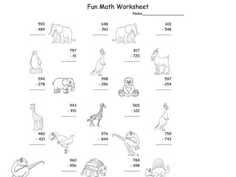 Fun Math Worksheet: Multiple Digit Subtraction 9 Worksheet