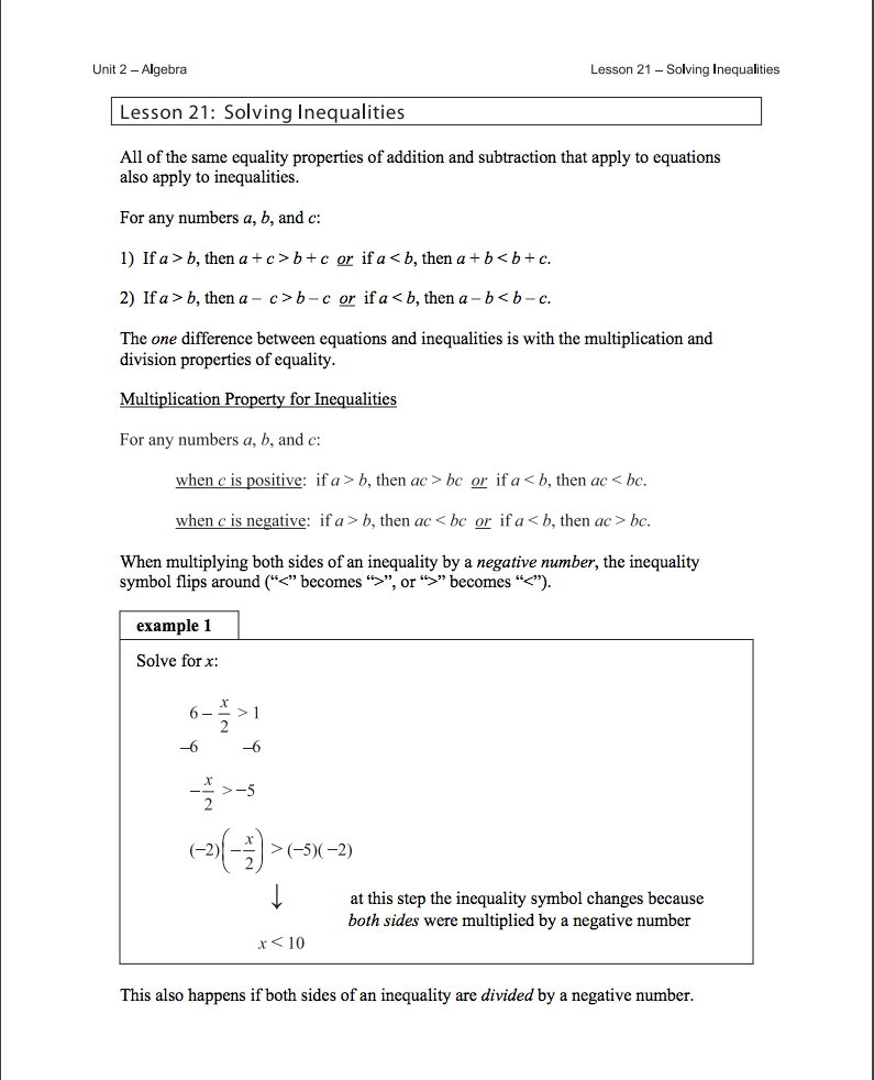 Solving Inequalities Lesson Plan