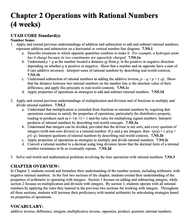 Operations with Rational Numbers Workbook