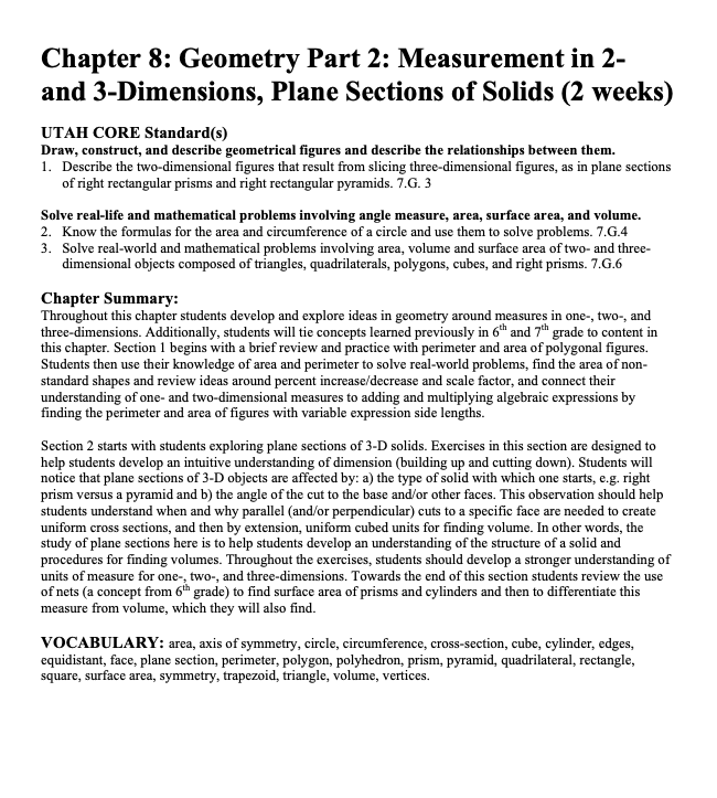 Geometry Part 2: Measurement in 2- and 3-Dimensions, Plane Sections of Solids Workbook