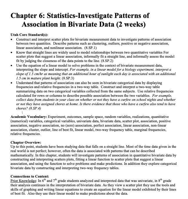 Statistics-Investigate Patterns of Association in Bivariate Data Workbook