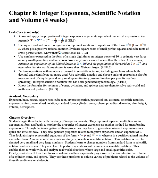 Integer Exponents, Scientific Notation and Volume Workbook
